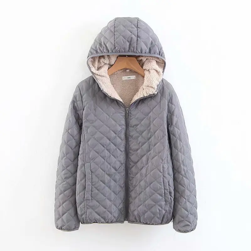 Blue Quilted Hooded Coat for Women Winter Warm