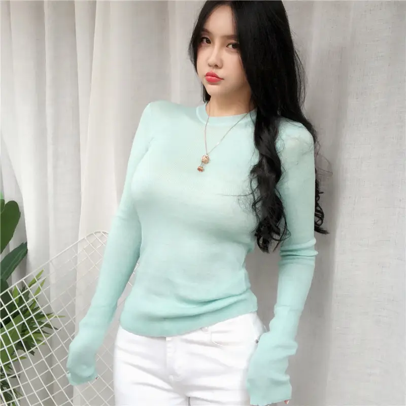 Women's Micro-Knit Long Sleeve T-Shirt Mint Green