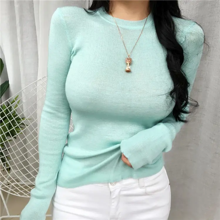 Women's Micro-Knit Long Sleeve T-Shirt Mint Green — feature 4