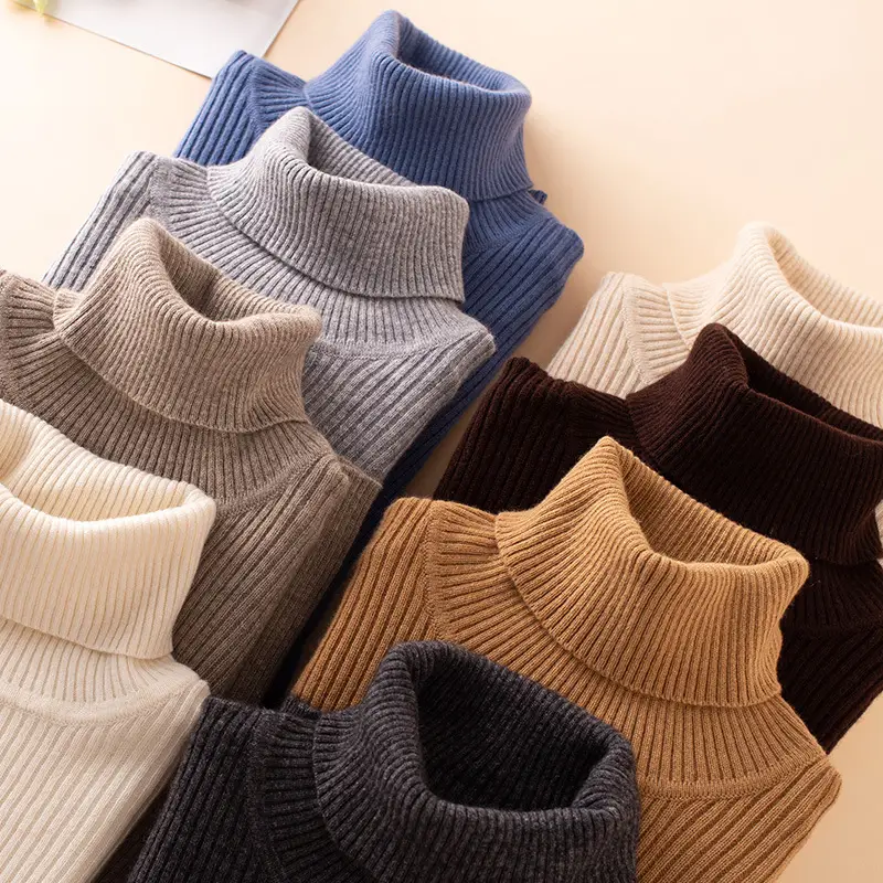 Women's Thick High-Neck Knit Sweater Brown Long Sleeve - Image 21