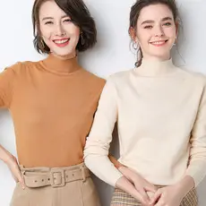 Women's Thick High-Neck Knit Sweater Brown Long Sleeve — feature 24