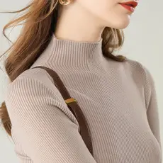 Women's Thick High-Neck Knit Sweater Brown Long Sleeve — feature 25