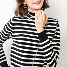 Women's Thick High-Neck Knit Sweater Brown Long Sleeve — feature 26