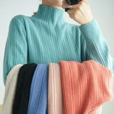 Women's Thick High-Neck Knit Sweater Brown Long Sleeve — feature 28