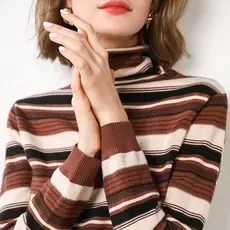 Women's Thick High-Neck Knit Sweater Brown Long Sleeve — feature 29