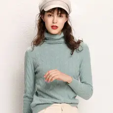 Women's Thick High-Neck Knit Sweater Brown Long Sleeve — feature 30