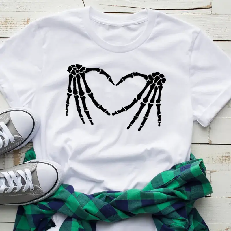 White T-Shirt with Skeleton Heart Design for Men Women - Image 7