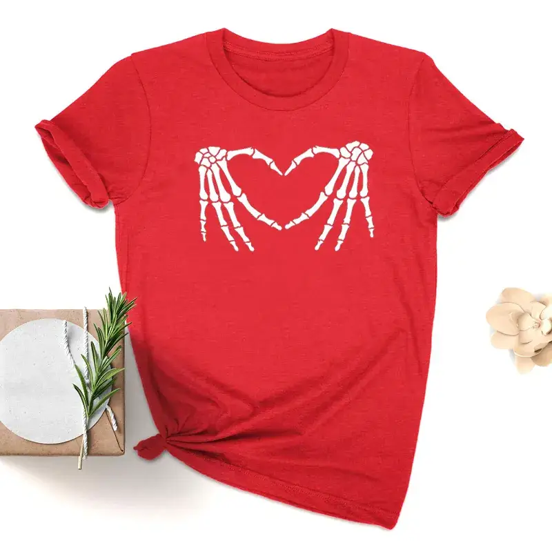 White T-Shirt with Skeleton Heart Design for Men Women - Image 6