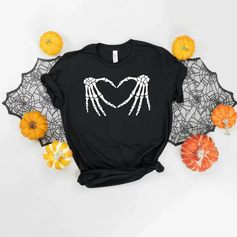White T-Shirt with Skeleton Heart Design for Men Women - Image 2