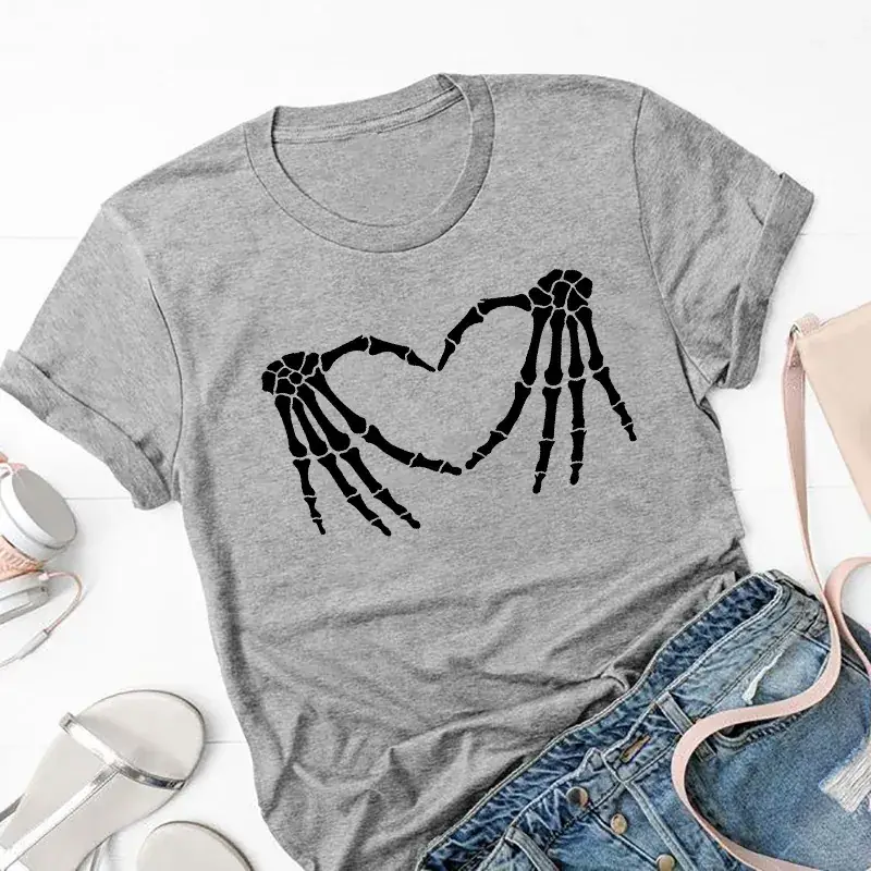 White T-Shirt with Skeleton Heart Design for Men Women - Image 3