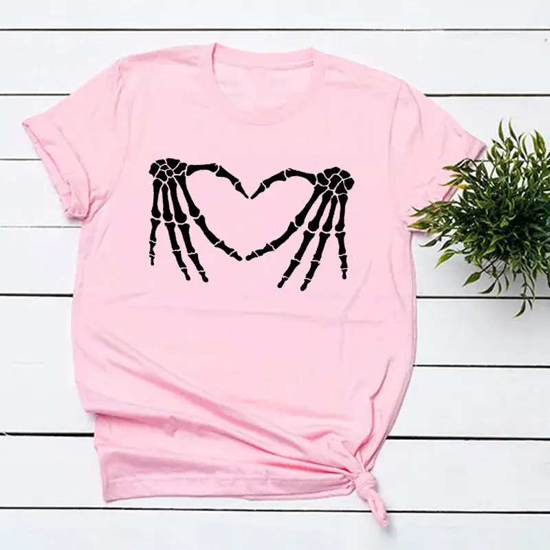 White T-Shirt with Skeleton Heart Design for Men Women - Image 4