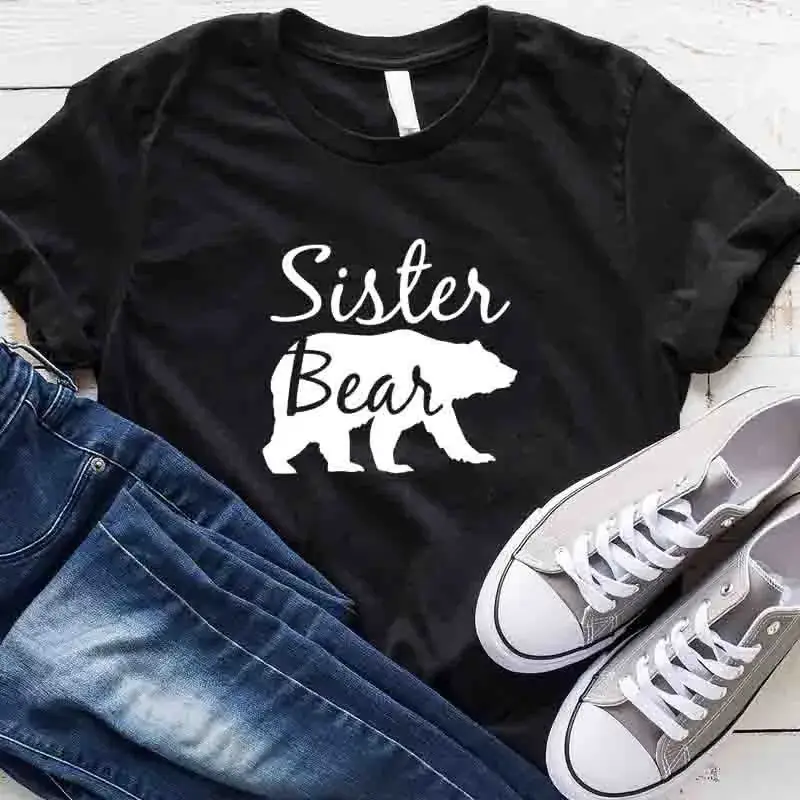 Black T-Shirt with "Sister Bear" Graphic for Men Women - Image 2