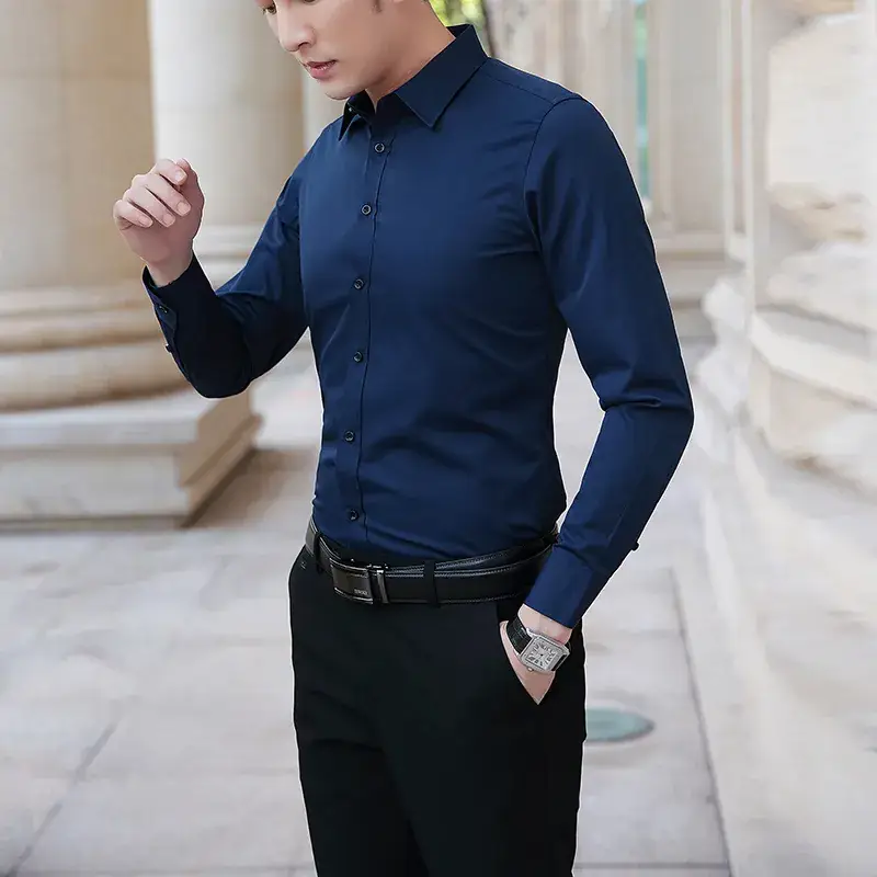 Men's Blue Long Sleeve Business Shirt Super Large - Image 4