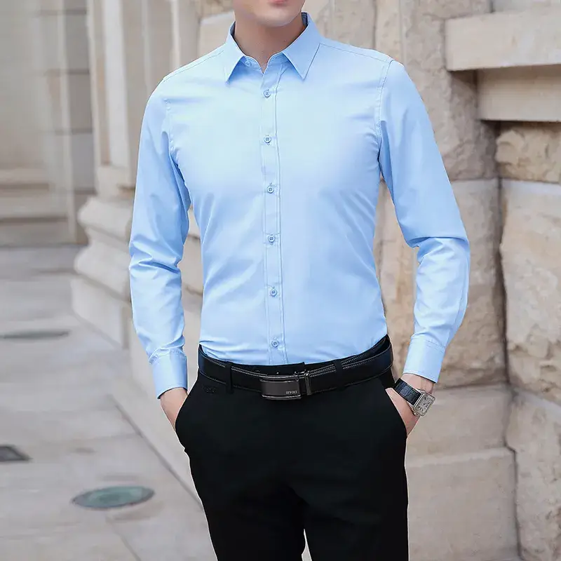 Men's Blue Long Sleeve Business Shirt Super Large - Image 3
