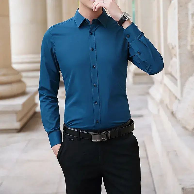 Men's Blue Long Sleeve Business Shirt Super Large - Image 7