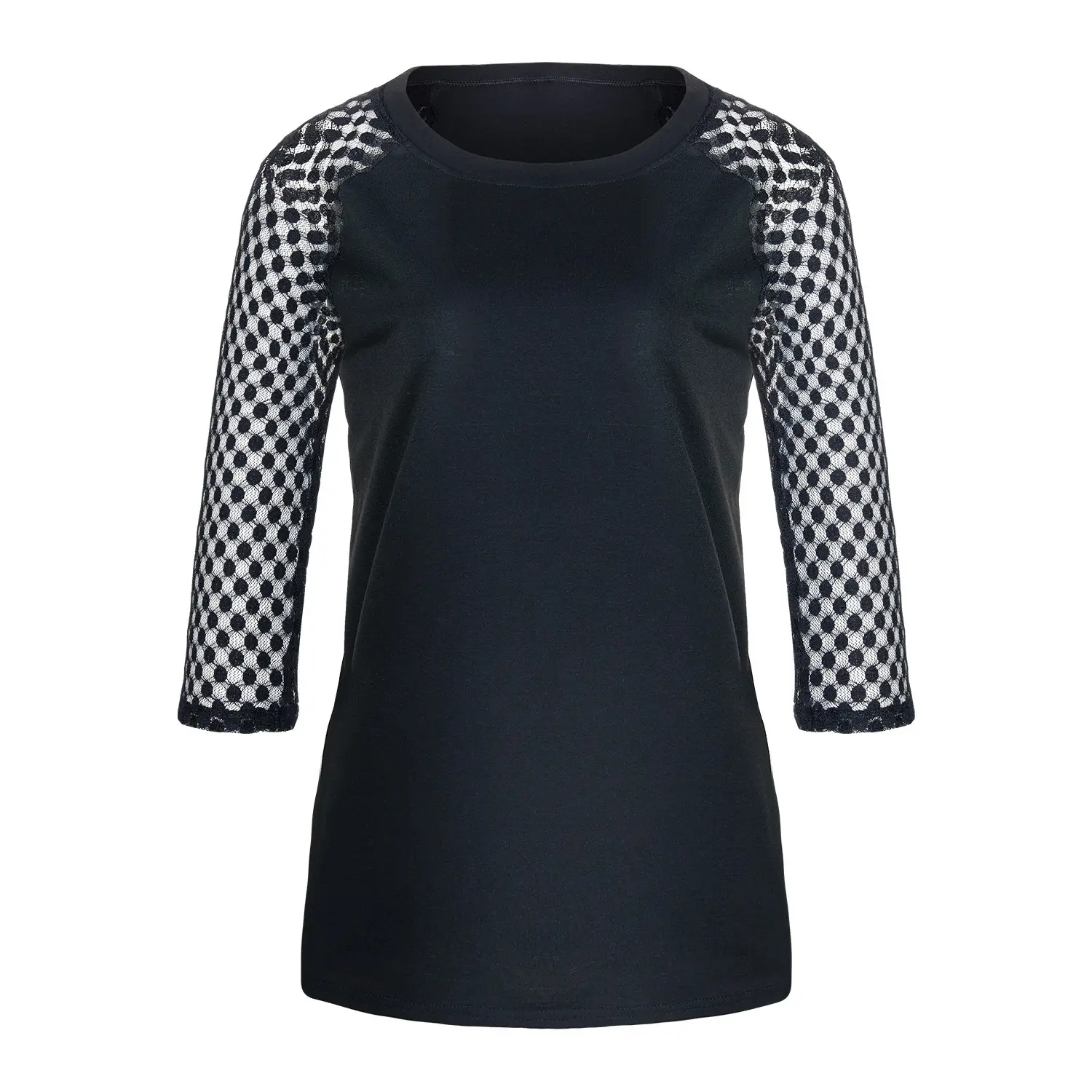 Purple Lace Three Quarter Sleeves Round Neck Top