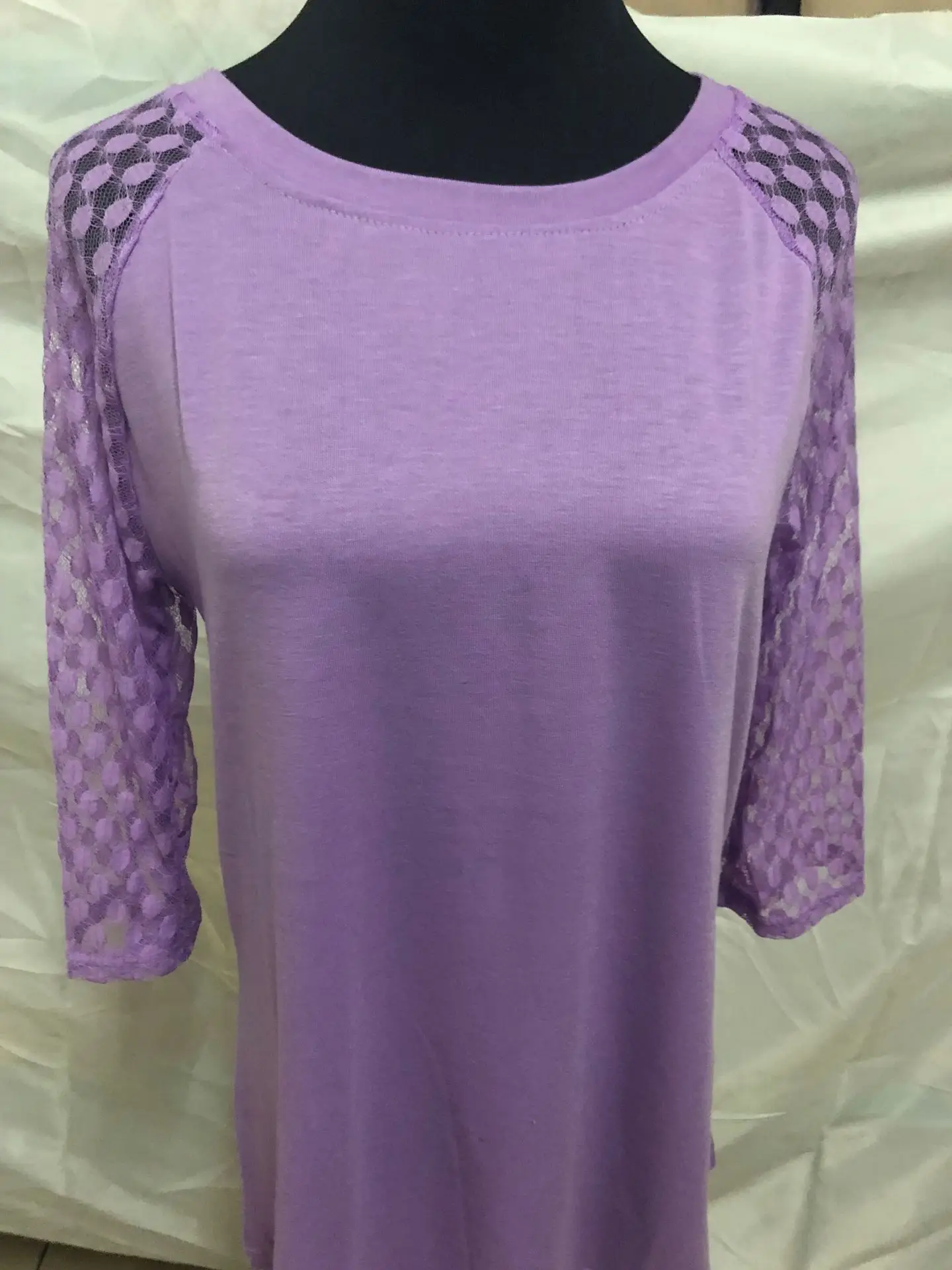 Purple Lace Three Quarter Sleeves Round Neck Top — feature 38