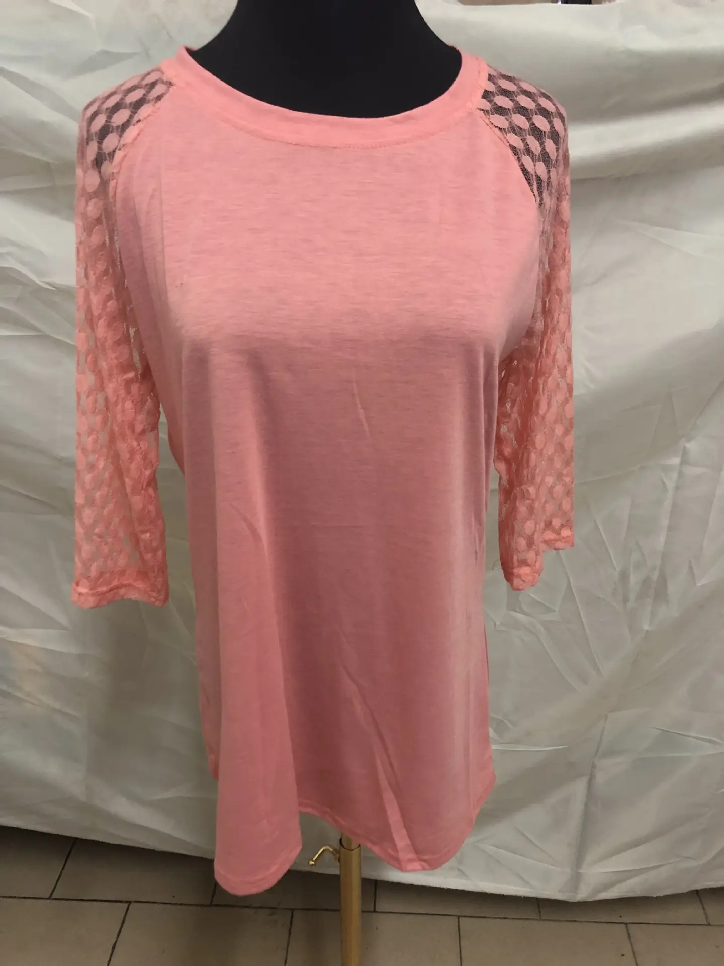 Purple Lace Three Quarter Sleeves Round Neck Top — feature 41