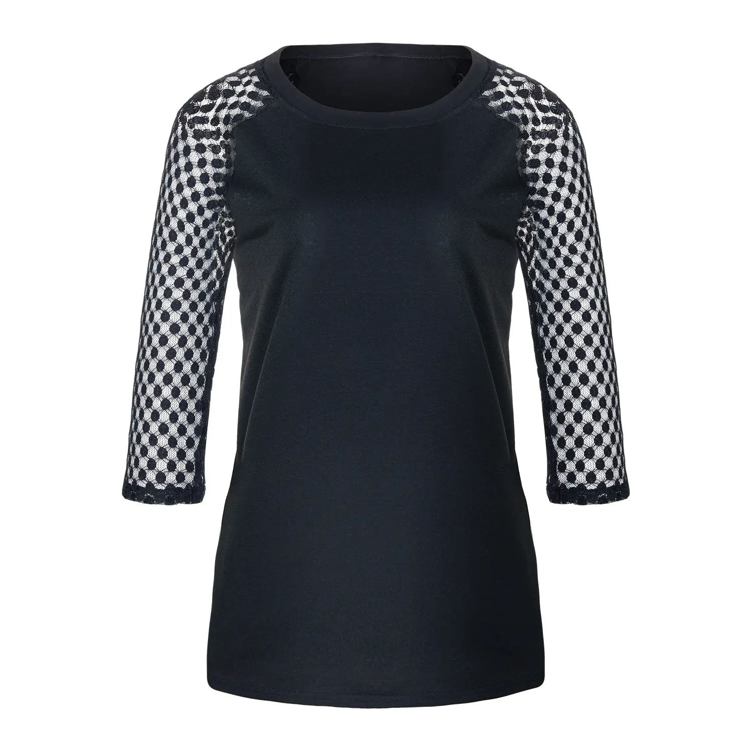 Purple Lace Three Quarter Sleeves Round Neck Top — feature 44