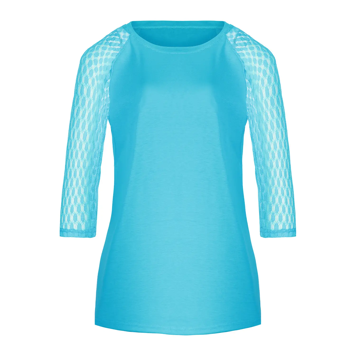 Purple Lace Three Quarter Sleeves Round Neck Top — feature 45