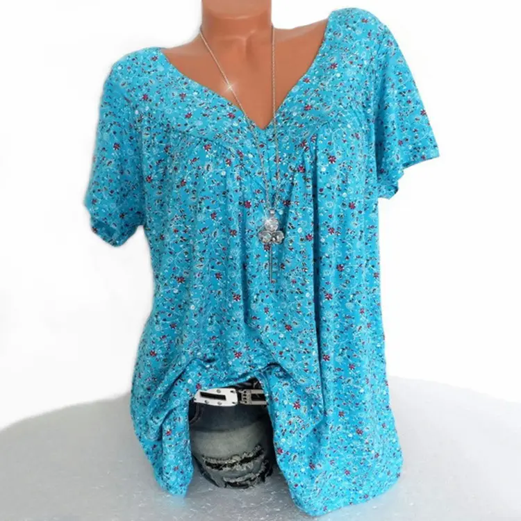 Green Printed V Neck Loose T-Shirt Top - Image 12