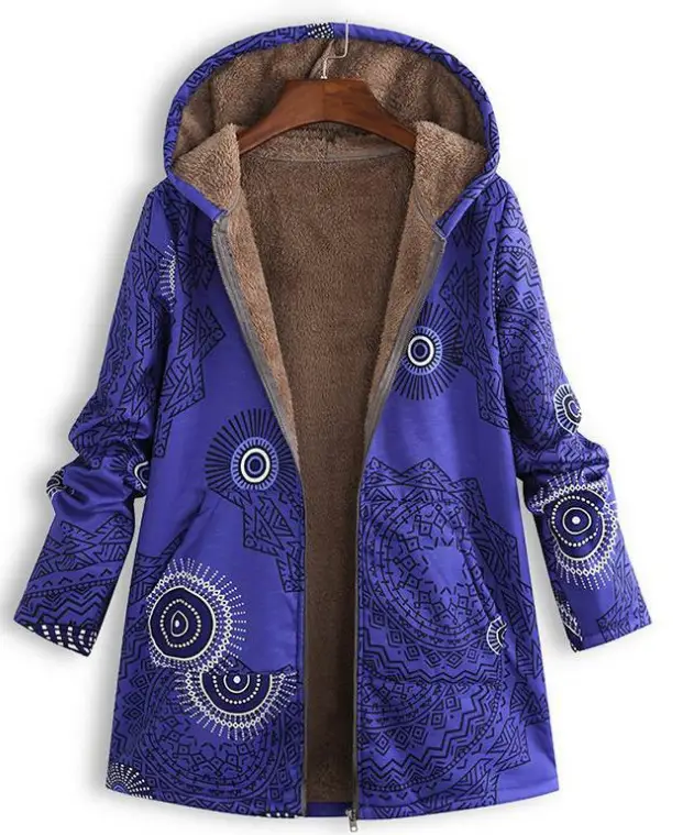 Women Winter Hooded Coat Zipper Retro Cotton Linen