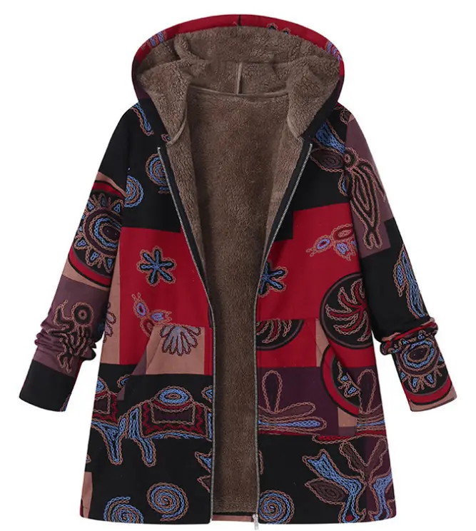 Women Winter Hooded Coat Zipper Retro Cotton Linen