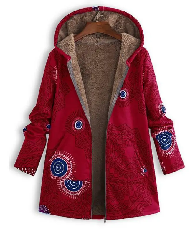 Women Winter Hooded Coat Zipper Retro Cotton Linen