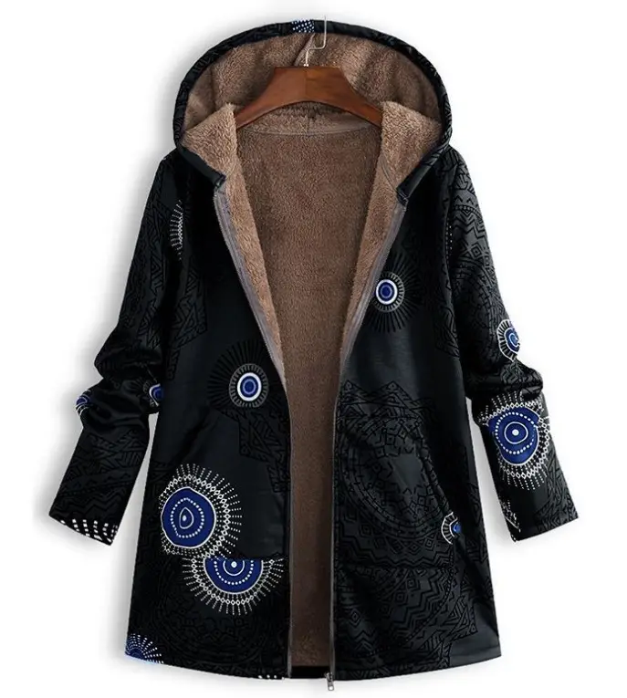 Women Winter Hooded Coat Zipper Retro Cotton Linen