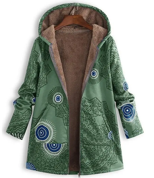 Women Winter Hooded Coat Zipper Retro Cotton Linen
