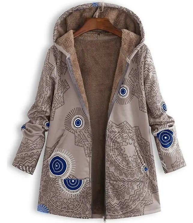 Women Winter Hooded Coat Zipper Retro Cotton Linen