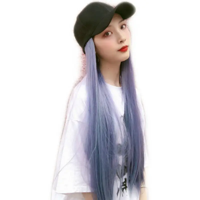 Haze Blue Long Straight Wig with Cap for Women