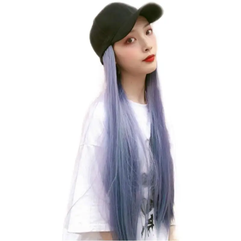 Haze Blue Long Straight Wig with Cap for Women