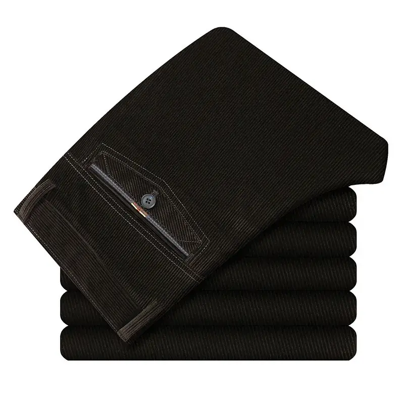 Men's Black Fleece Lined Casual Pants Elastic Winter - Image 11