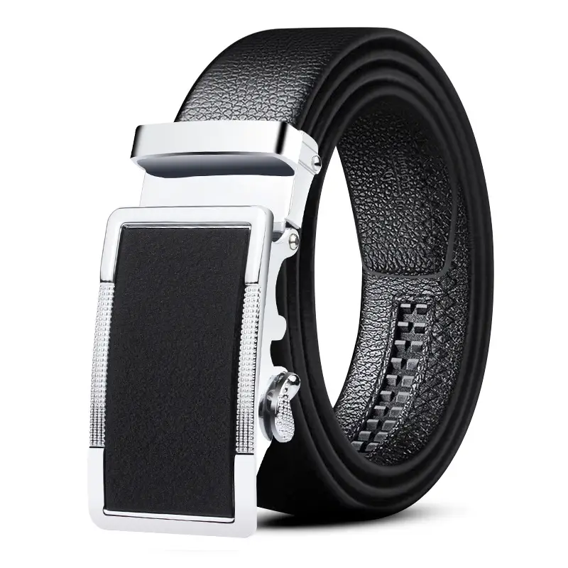 Men's Black Leather Belt with Silver Buckle - Image 32