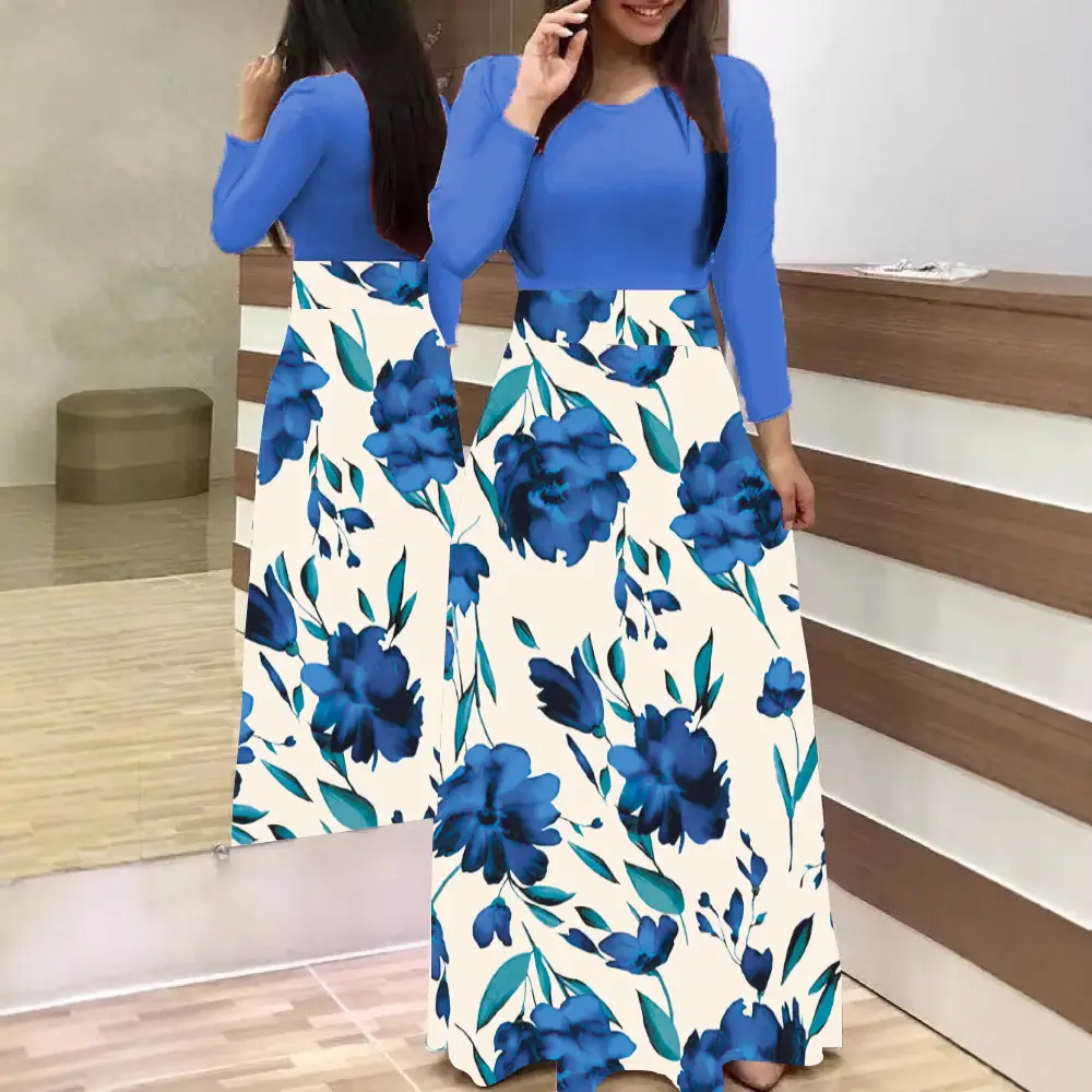 Long Sleeve Floral Skirt Dress for Women Large