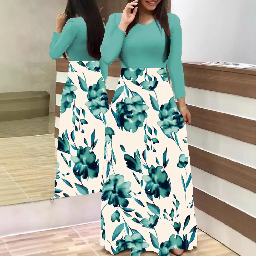 Long Sleeve Floral Skirt Dress for Women Large