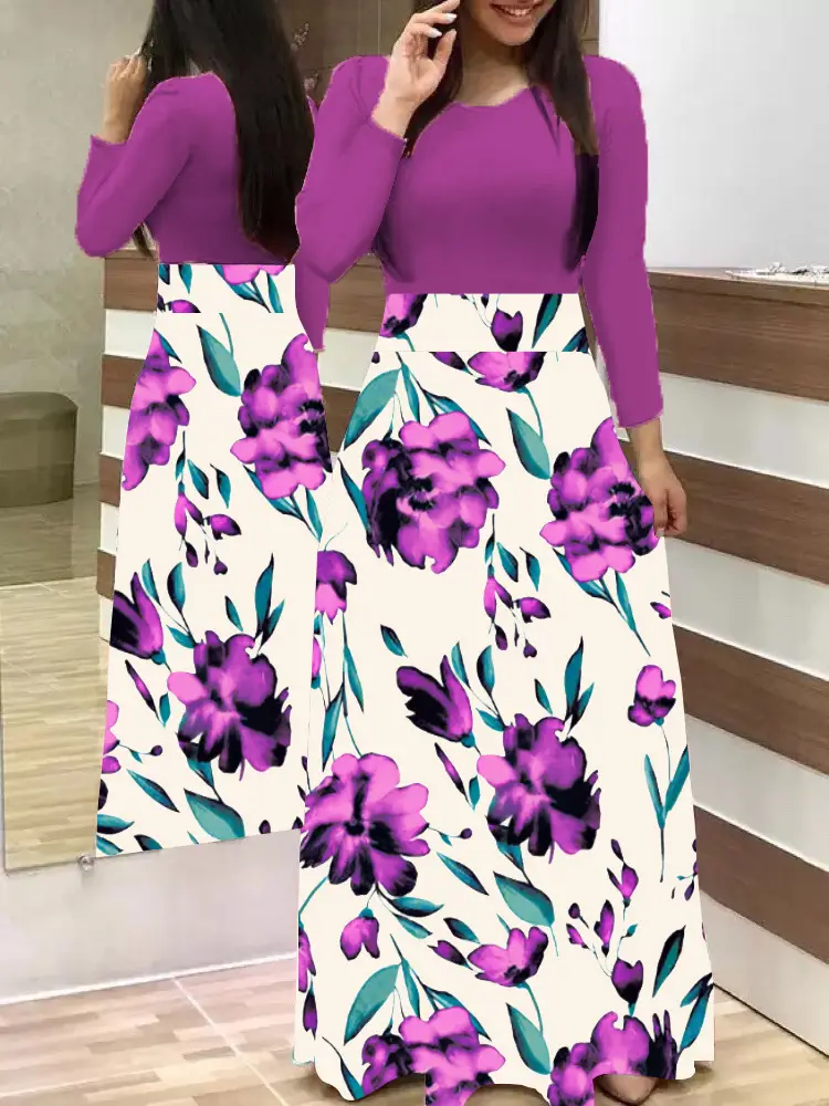 Long Sleeve Floral Skirt Dress for Women Large