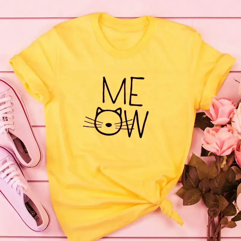 Men's Yellow Meow Cat Graphic T-Shirt - Image 5