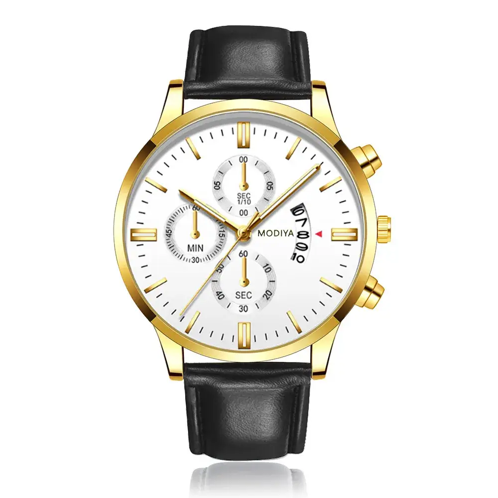 Men's Large Window Calendar Watch Brown Black Black Belt - Image 3