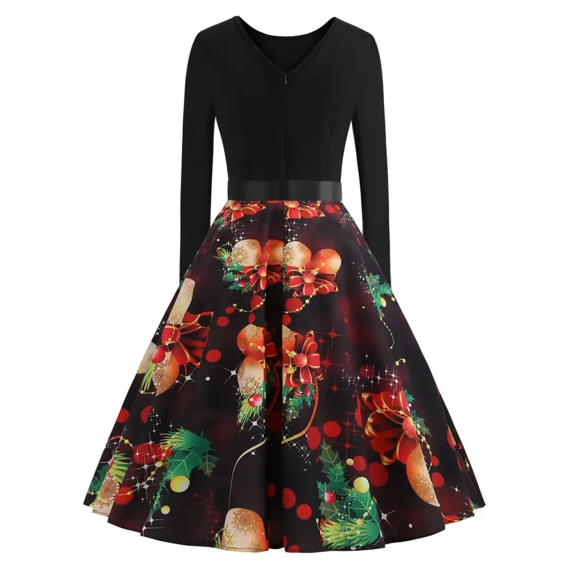 Black Polka Dot Belted Skirt Set for Women - Image 10
