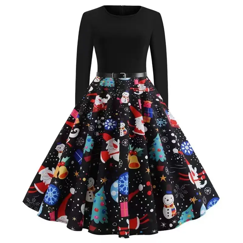 Black Polka Dot Belted Skirt Set for Women - Image 11