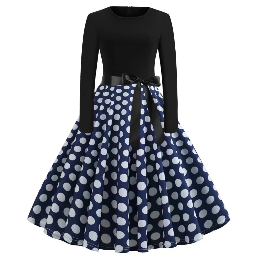 Black Polka Dot Belted Skirt Set for Women - Image 12