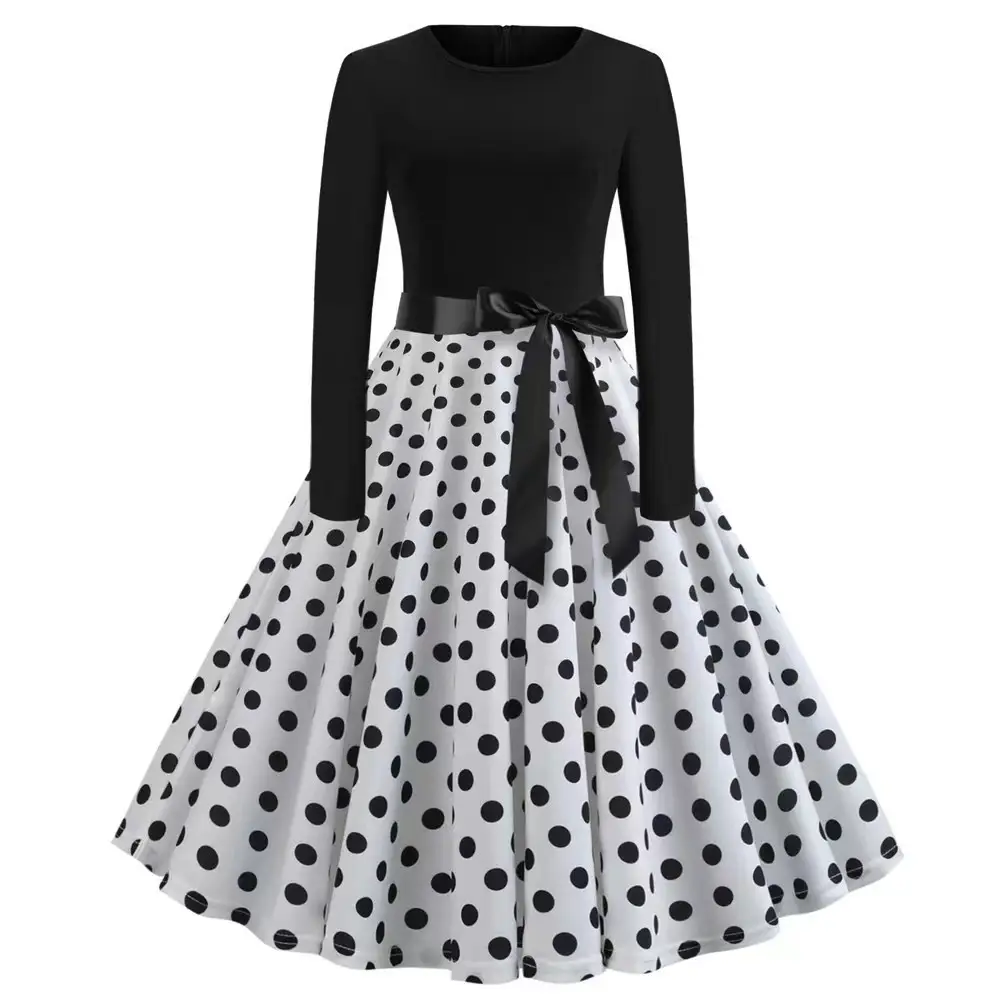 Black Polka Dot Belted Skirt Set for Women - Image 13