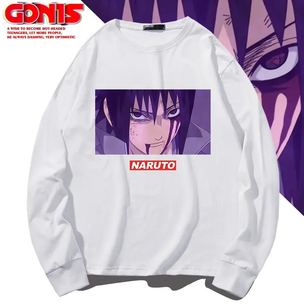Naruto Sasuke Long Sleeve T-Shirt White Pure Cotton - Image 11