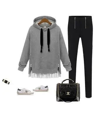 Gray Velvet Hooded Pullover Women Long Sleeve Hooded Sweatshirt - Image 3