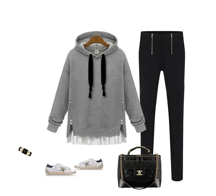 Gray Velvet Hooded Pullover Women Long Sleeve Hooded Sweatshirt — feature 7