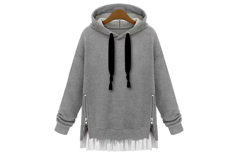 Gray Velvet Hooded Pullover Women Long Sleeve Hooded Sweatshirt — feature 8