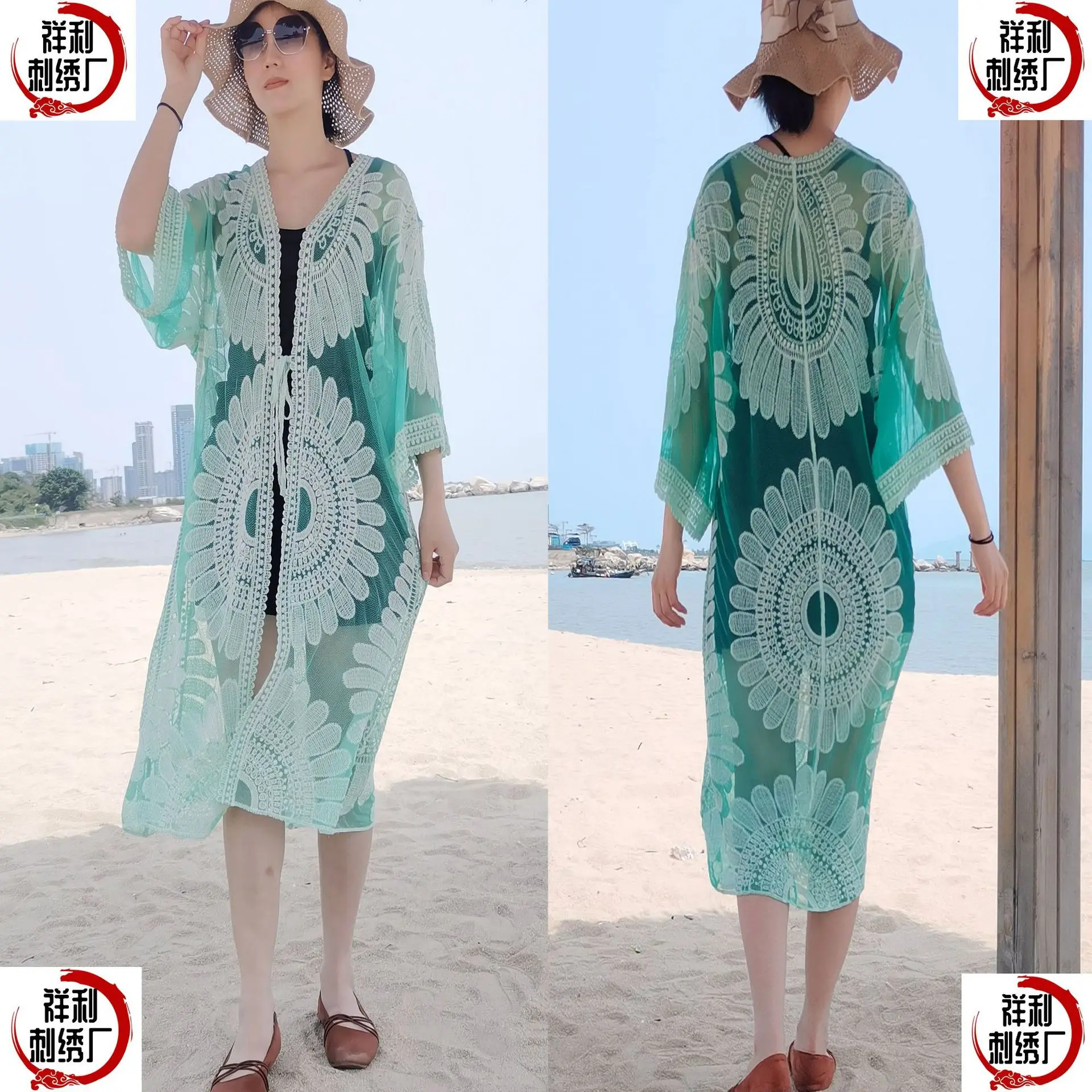 2024 Cross-Border Sun Protection Lace Cardigan Bikini Cover-Up for Women - Image 10