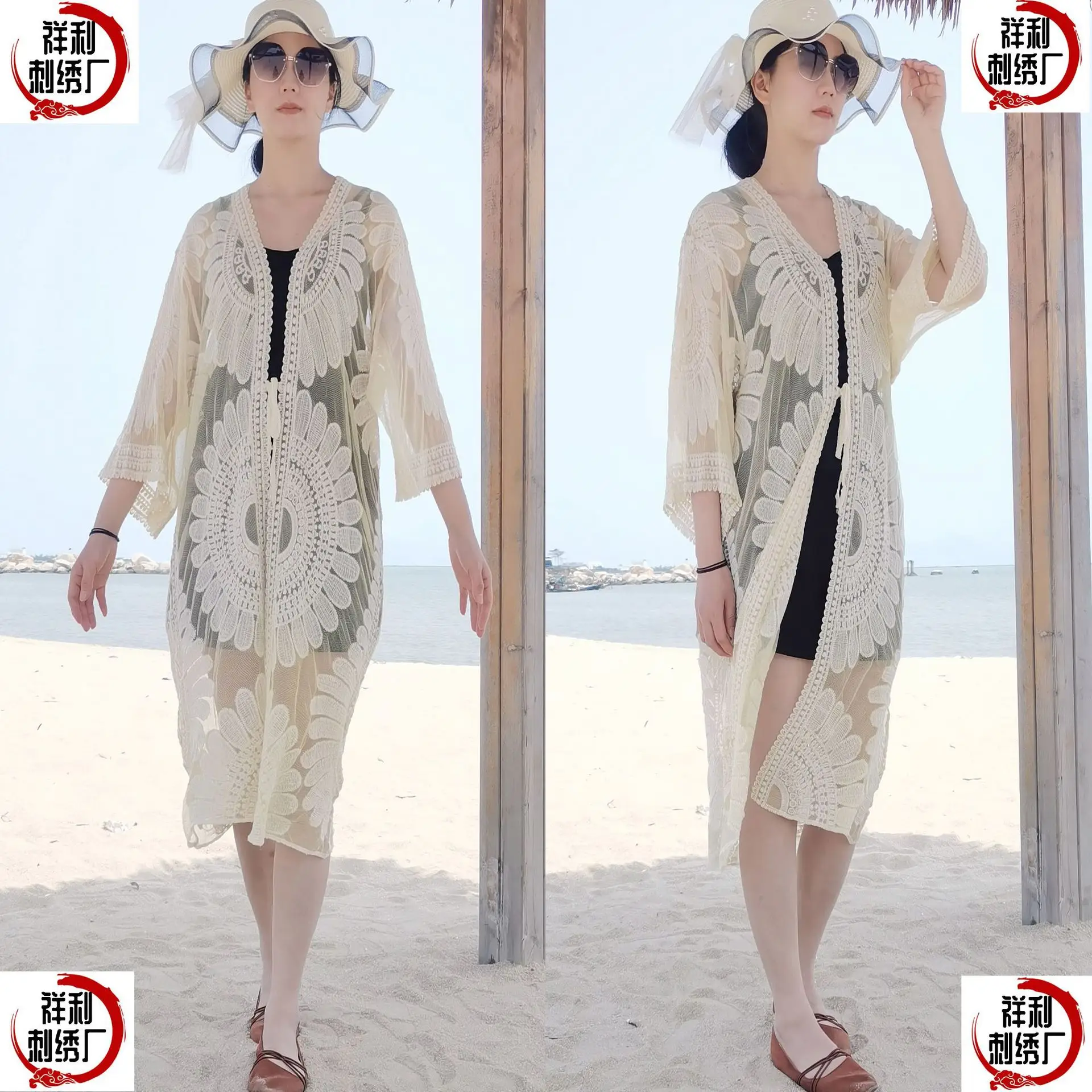 2024 Cross-Border Sun Protection Lace Cardigan Bikini Cover-Up for Women - Image 11